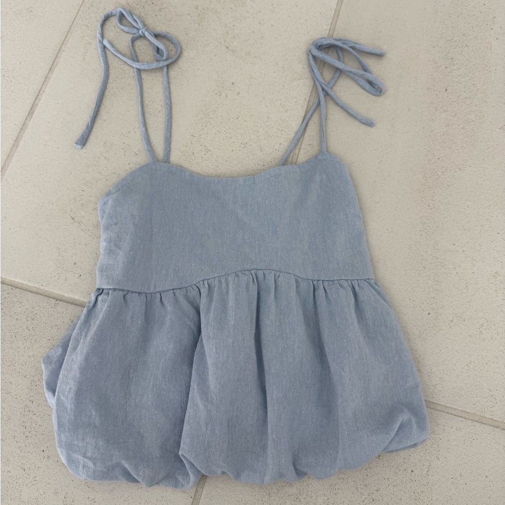 Light Blue Tie-Strap Babydoll Tank Top